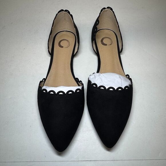 Journee Collection Womens 7.5 M Black Jezlin Scalloped Slip On Flats NIB GZ8 - Picture 3 of 4